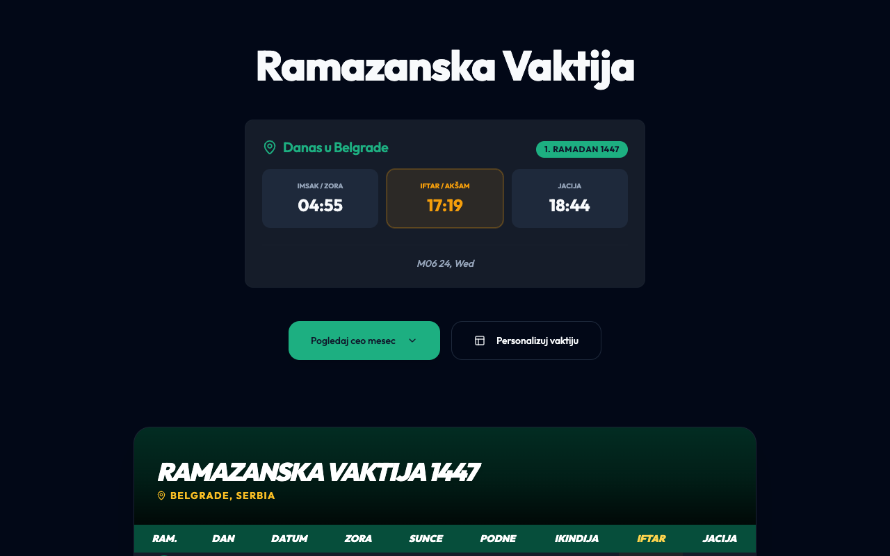 Vaktija — Gebetszeiten